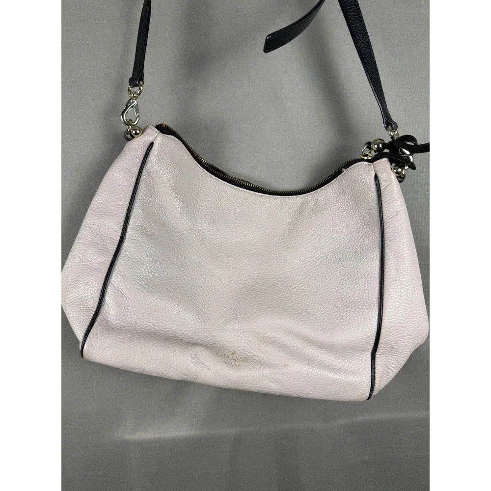 Kate Spade Crossbody Bag Womens Medium Taupe Black Pebbled Leather Hobo Shoulder